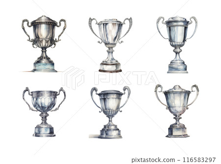 Silver Trophy, back to school Illustration. Watercolor Style 116583297