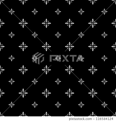 Flower geometric pattern. Seamless vector background. White and black ornament. Ornament for fabric, wallpaper, packaging. Decorative print. 116584124