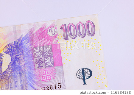 Ceska Narodni Banka issued Czech banknotes in a denomination of 1000 koruns rear view 116584188