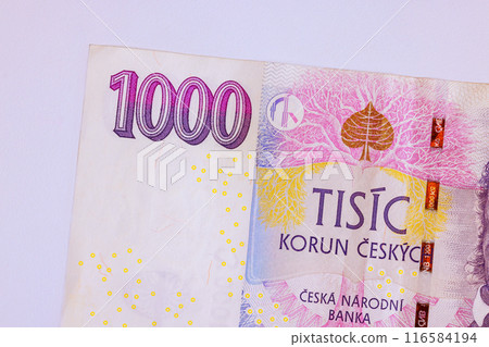 Ceska Narodni Banka issued Czech banknotes in a denomination of 1000 koruns front view 116584194