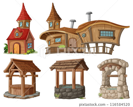 Charming Village Buildings and Wells Charming Village Buildings and Wells 116584520