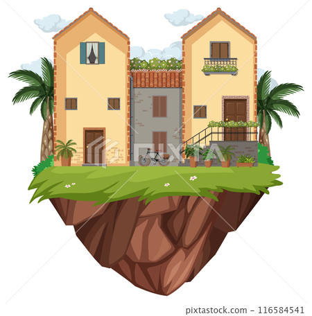 Floating Island with Cozy Houses 116584541