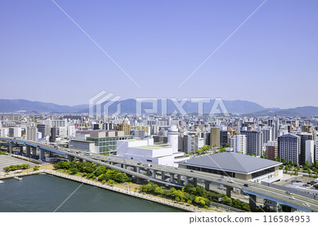 Hakata cityscape as seen from Hakata Port Tower Hakata cityscape as seen from Hakata Port Tower 116584953