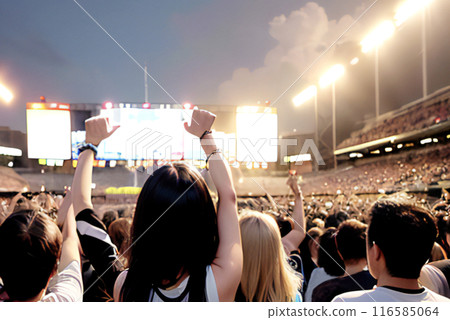 People getting excited at an outdoor stadium live performance, generative AI 116585064