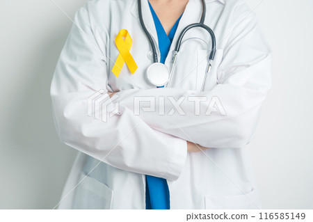 Yellow September, Suicide prevention day, Childhood, Sarcoma, bone and bladder cancer Awareness month, Yellow Ribbon for supporting people life and illness. Healthcare and World cancer day concept 116585149