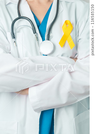 Yellow September, Suicide prevention day, Childhood, Sarcoma, bone and bladder cancer Awareness month, Yellow Ribbon for supporting people life and illness. Healthcare and World cancer day concept 116585150