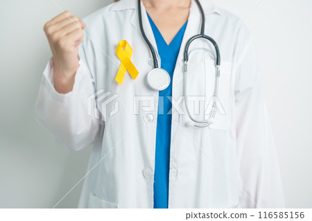 Yellow September, Suicide prevention day, Childhood, Sarcoma, bone and bladder cancer Awareness month, Yellow Ribbon for supporting people life and illness. Healthcare and World cancer day concept 116585156