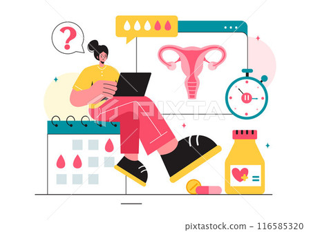HRT or Hormone Replacement Therapy Acronym Vector Illustration with Treatment and Hormone Medication in a Healthcare Flat Cartoon Background 116585320