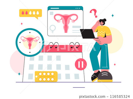 HRT or Hormone Replacement Therapy Acronym Vector Illustration with Treatment and Hormone Medication in a Healthcare Flat Cartoon Background 116585324