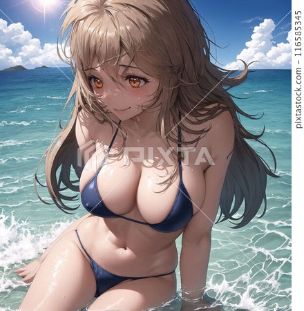 Blonde busty beauty in a swimsuit 116585345