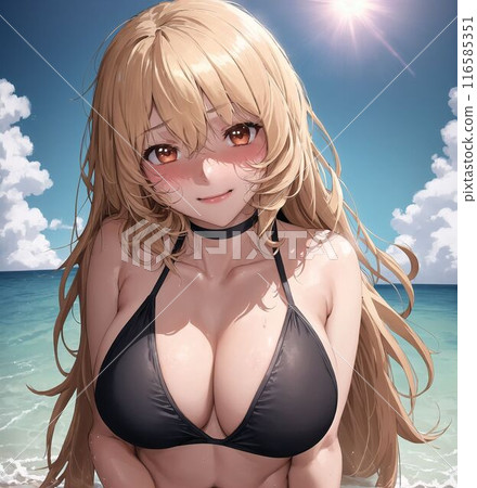 Blonde busty beauty in a swimsuit 116585351