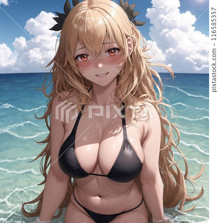 Blonde busty beauty in a swimsuit 116585357