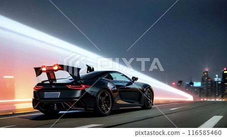 跑車在未來城市的夜路上行駛，生成人工智慧 116585460