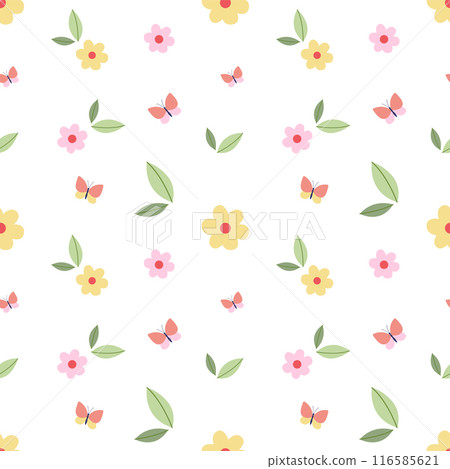 seamless pattern with spring flowers and leaf 116585621