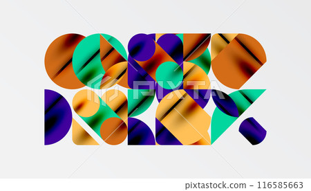 Color beautiful circles, semi circles, squares and round triangles. Geometric mosaic style pattern abstract background for wallpaper, banner, backdrop, card, book Illustration, landing page 116585663