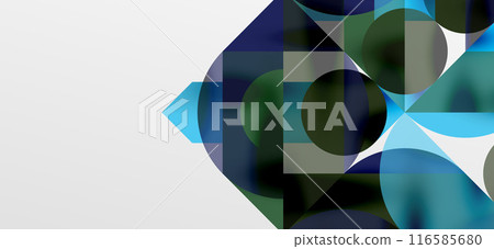 Circles and shadows. Colorful round elements with triangles, semi circles and other shapes. Vector Illustration For Wallpaper, Banner, Background, Card, Book Illustration, landing page 116585680