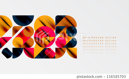 Color beautiful circles, semi circles, squares and round triangles. Geometric mosaic style pattern abstract background for wallpaper, banner, backdrop, card, book Illustration, landing page 116585703