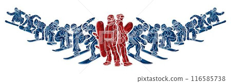 Group of Snowboard Players Mix Action Snowboarder Extreme Sport Cartoon Graphic Vector 116585738