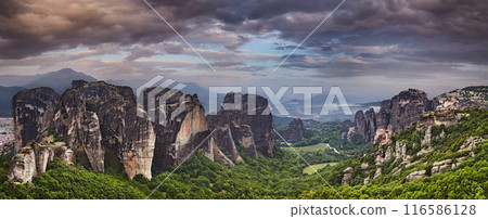 Monasteries of Meteora at sunrise in Greece Monasteries of Meteora at sunrise in Greece 116586128