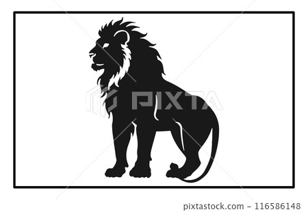 Asiatic Lion Animal Vector - Majestic Big Cat Wildlife Illustration and Clipart 116586148