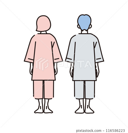 Simple illustration of a man and woman wearing medical equipment, full body, back view Simple illustration of a man and woman wearing medical equipment, full body, back view 116586223