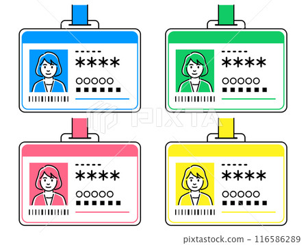 Identification card: A card with a woman's photo in a holder, available in 4 colors 116586289
