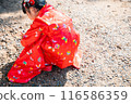 七五山蹲著的穿著和服的女孩 116586359