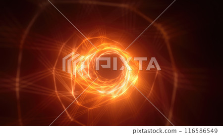 Abstract bright yellow glowing background with a tunnel of lines and stripes of energy of burning rays of plasma and electricity with light Abstract bright yellow glowing background with a tunnel of lines and stripes of energy of burning rays of plasma and electricity with light 116586549