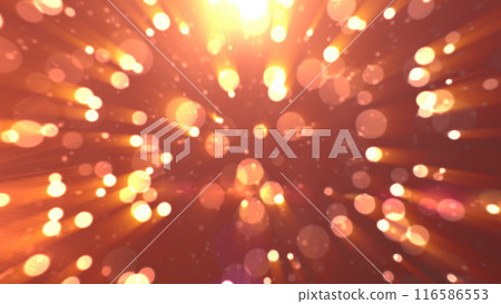 Abstract yellow gold glowing background with flying balls and circles of blurred festive bokeh particles Abstract yellow gold glowing background with flying balls and circles of blurred festive bokeh particles 116586553