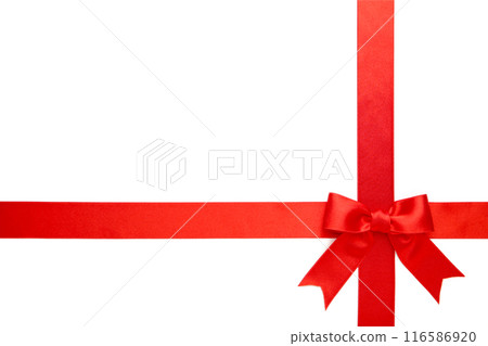 Shiny red satin bow isolated on white background. 116586920