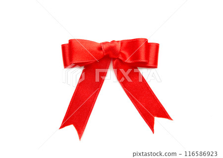 Shiny red satin bow isolated on white background. 116586923