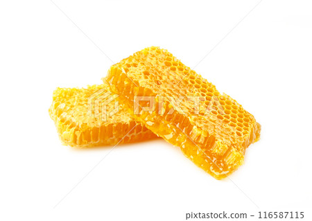 Sweet honeycomb isolated on white background. Top view 116587115