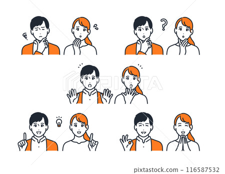Young couple facial expression icon illustration set material 116587532