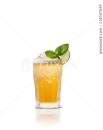 Angolan Cuca Beer Cocktail Short glass with ice Cuca beer lime juice and simple syrup 116587645