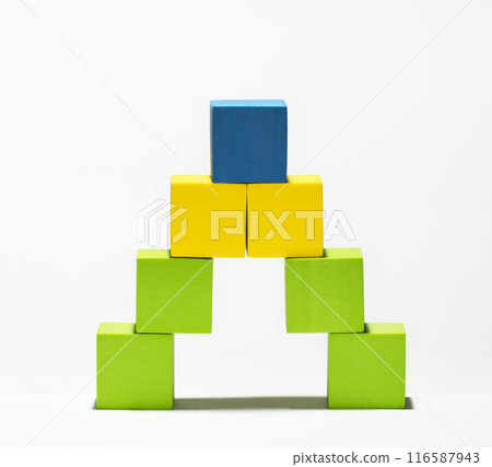 structure is built from children's blocks, toy, children's game 116587943