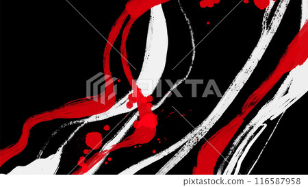 Black white red ink brush stroke. Japanese style. Vector illustration. 116587958