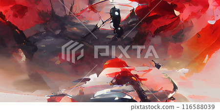 Black red ink brush stroke background. Japanese style. 116588039