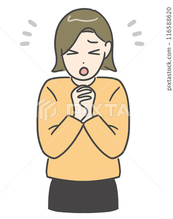 一位身著便服的年輕女子雙手合十祈禱（上半身，正面視角） 116588620