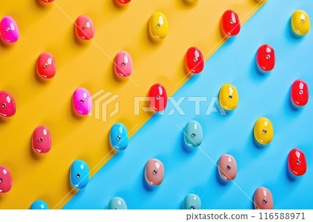 A colorful pattern of fruit with a blue and yellow background with Generative AI 116588971