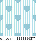 Blue heart on white and blue stripe pattern. 116589857
