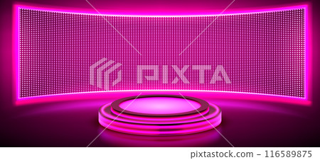Pink neon product podium with digital led screen Pink neon product podium with digital led screen 116589875