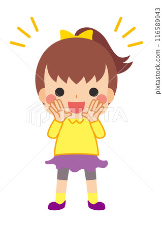 Illustration of a cute girl calling out "Oi" Full body White background Clip art Vector 116589943