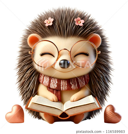 3D cute hedgehog with book 116589983