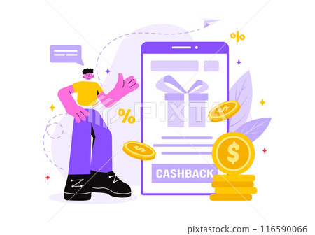 Cashback Vector Illustration with Financial Payment to Money Cashback Service for a Buyer on a Flat Cartoon Style Background 116590066