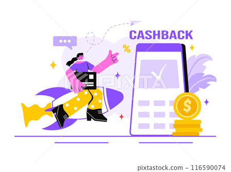 Cashback Vector Illustration with Financial Payment to Money Cashback Service for a Buyer on a Flat Cartoon Style Background 116590074