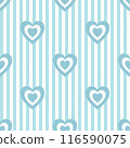 Blue and white heart on white and blue stripe pattern. 116590075