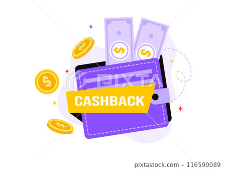 Cashback Vector Illustration with Financial Payment to Money Cashback Service for a Buyer on a Flat Cartoon Style Background 116590089