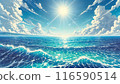壯麗美麗的大海，雲朵和陽光可見 116590514