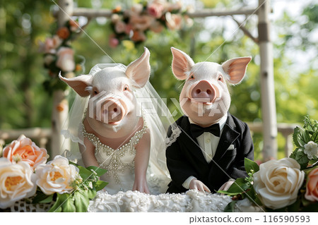 Pig bride and groom 116590593