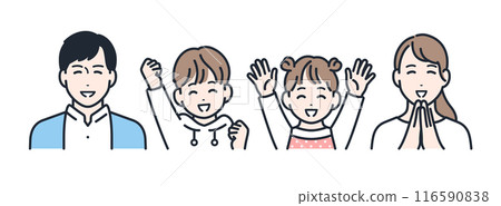 微笑,內心平靜,幸福的四口之家圖標 微笑,內心平靜,幸福的四口之家圖標 116590838